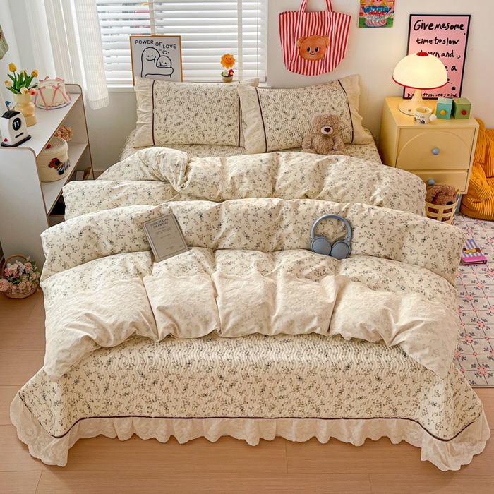 岚吉家纺 2026年新款A类法式全棉花边床盖三件套四件套 暮色