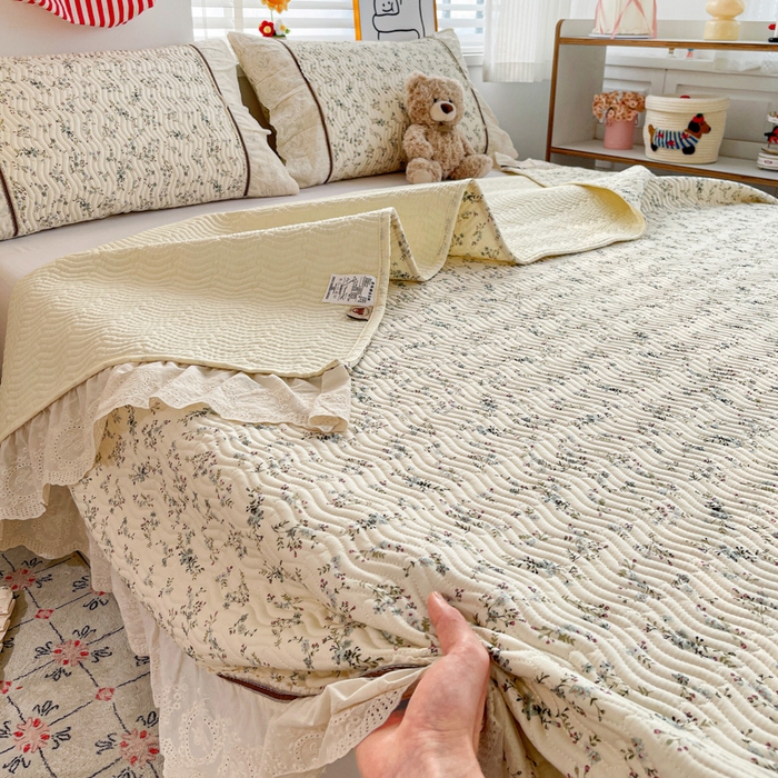 91家纺网 家纺一手货源 找家纺 岚吉家纺 2026年新款A类法式全棉花边床盖三件套四件套 暮色