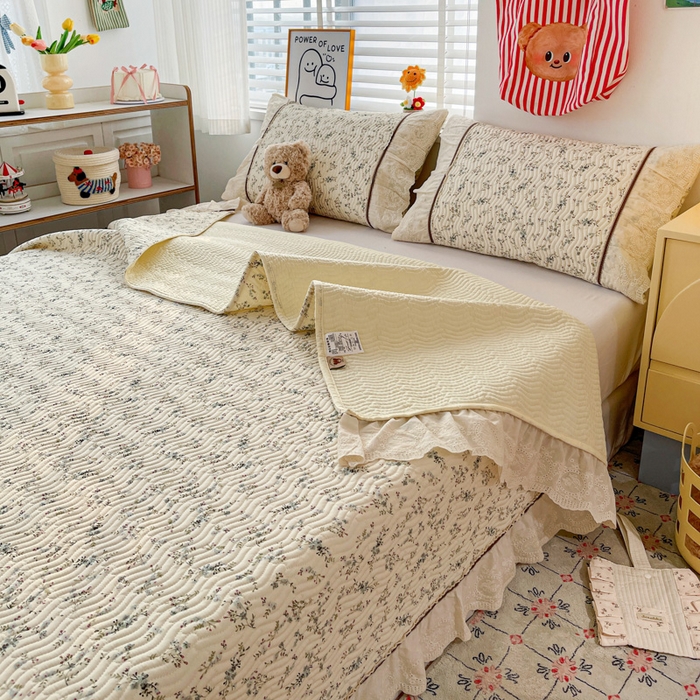 91家纺网 家纺一手货源 找家纺 岚吉家纺 2026年新款A类法式全棉花边床盖三件套四件套 暮色