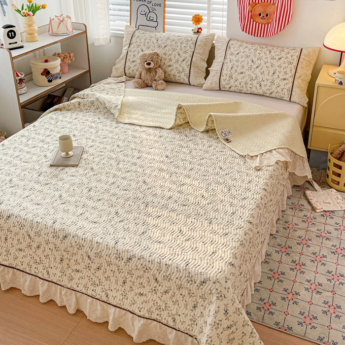 91家纺网 家纺一手货源 找家纺 岚吉家纺 2026年新款A类法式全棉花边床盖三件套四件套 暮色