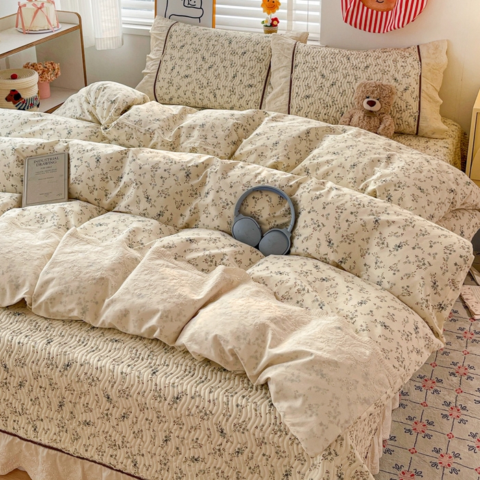 91家纺网 家纺一手货源 找家纺 岚吉家纺 2026年新款A类法式全棉花边床盖三件套四件套 暮色