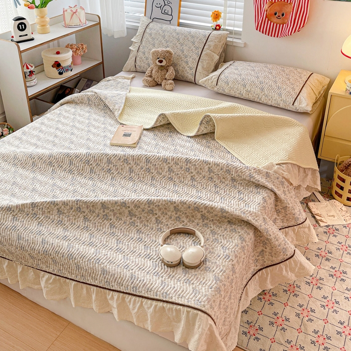 91家纺网 家纺一手货源 找家纺 岚吉家纺 2026年新款A类法式全棉花边床盖三件套四件套 秋海棠-兰