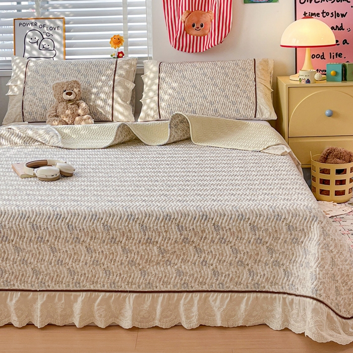 91家纺网 家纺一手货源 找家纺 岚吉家纺 2026年新款A类法式全棉花边床盖三件套四件套 秋海棠-兰