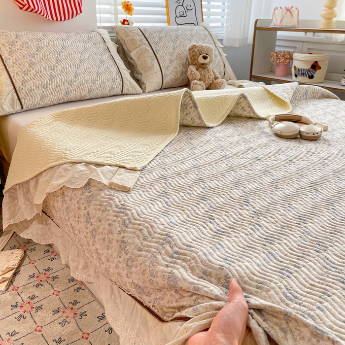 91家纺网 家纺一手货源 找家纺 岚吉家纺 2026年新款A类法式全棉花边床盖三件套四件套 秋海棠-兰