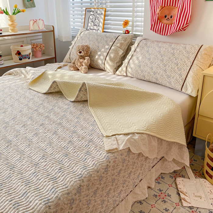 91家纺网 家纺一手货源 找家纺 岚吉家纺 2026年新款A类法式全棉花边床盖三件套四件套 秋海棠-兰