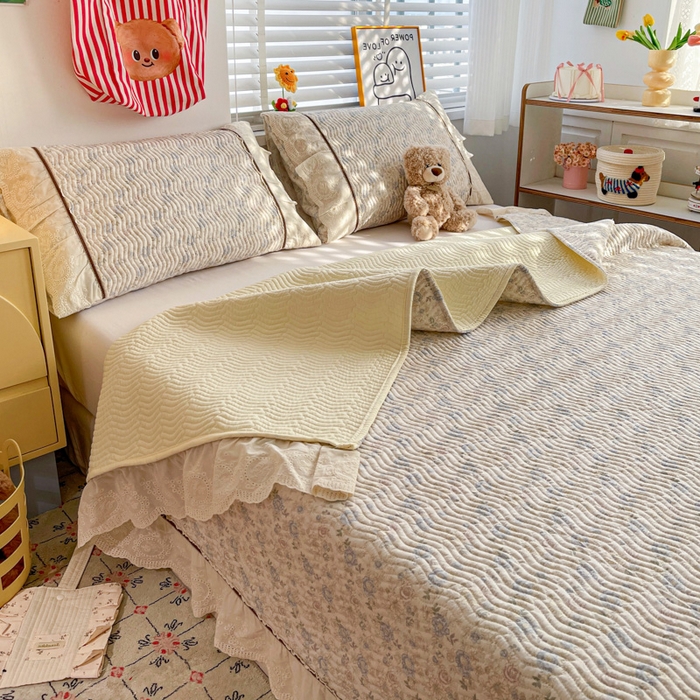 91家纺网 家纺一手货源 找家纺 岚吉家纺 2026年新款A类法式全棉花边床盖三件套四件套 秋海棠-兰