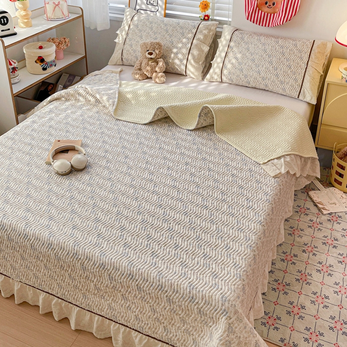 91家纺网 家纺一手货源 找家纺 岚吉家纺 2026年新款A类法式全棉花边床盖三件套四件套 秋海棠-兰