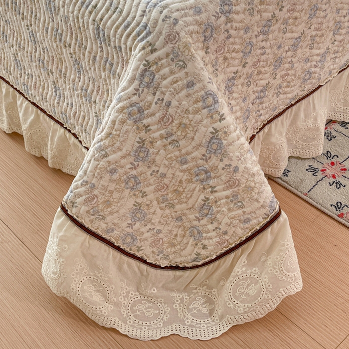 91家纺网 家纺一手货源 找家纺 岚吉家纺 2026年新款A类法式全棉花边床盖三件套四件套 秋海棠-兰