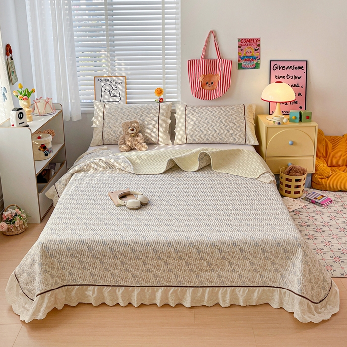 91家纺网 家纺一手货源 找家纺 岚吉家纺 2026年新款A类法式全棉花边床盖三件套四件套 秋海棠-兰