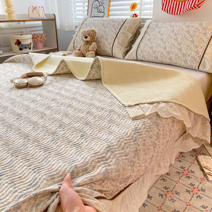 91家纺网 家纺一手货源 找家纺 岚吉家纺 2026年新款A类法式全棉花边床盖三件套四件套 秋海棠-兰