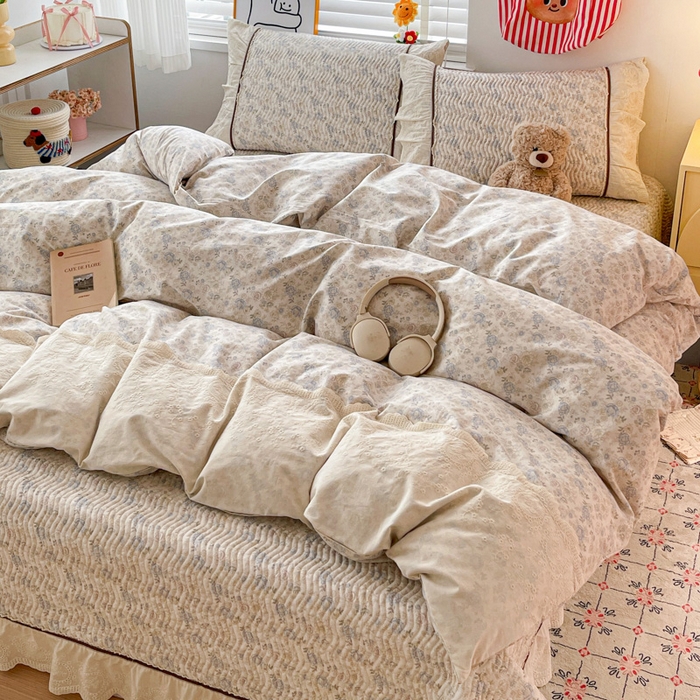 91家纺网 家纺一手货源 找家纺 岚吉家纺 2026年新款A类法式全棉花边床盖三件套四件套 秋海棠-兰