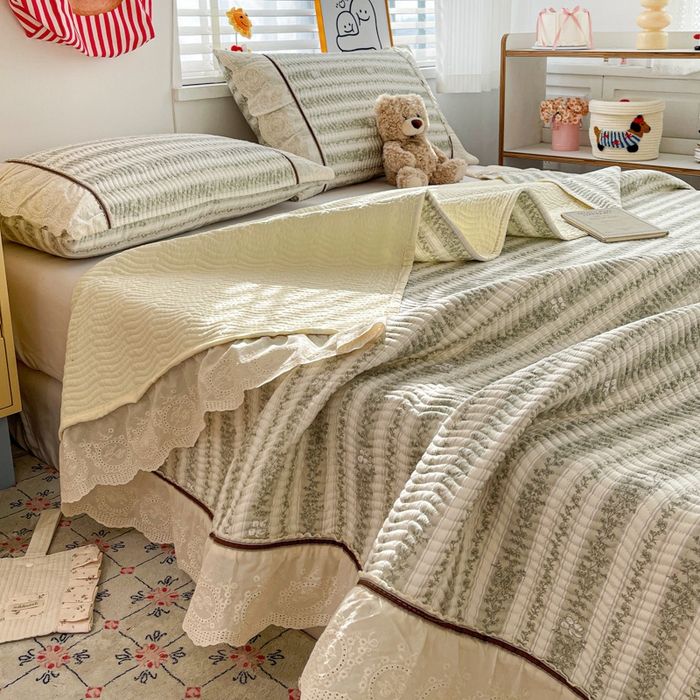 91家纺网 家纺一手货源 找家纺 岚吉家纺 2026年新款A类法式全棉花边床盖三件套四件套 时光