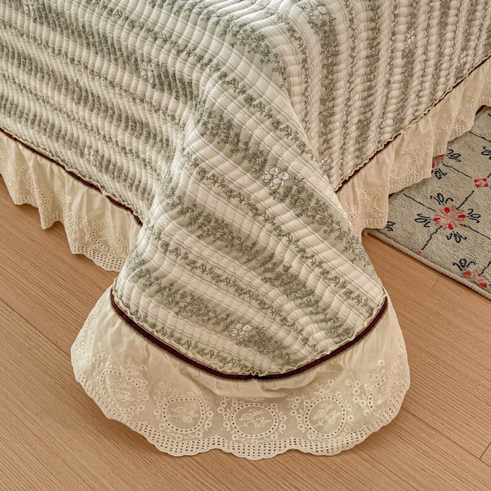 91家纺网 家纺一手货源 找家纺 岚吉家纺 2026年新款A类法式全棉花边床盖三件套四件套 时光