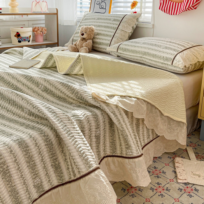 91家纺网 家纺一手货源 找家纺 岚吉家纺 2026年新款A类法式全棉花边床盖三件套四件套 时光