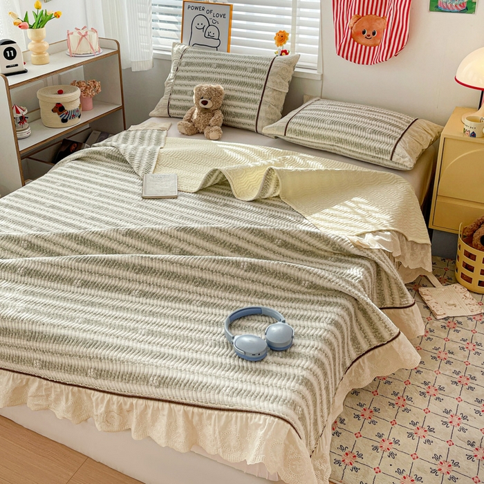 91家纺网 家纺一手货源 找家纺 岚吉家纺 2026年新款A类法式全棉花边床盖三件套四件套 时光