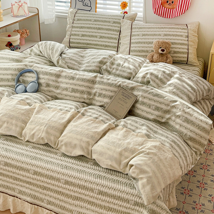 91家纺网 家纺一手货源 找家纺 岚吉家纺 2026年新款A类法式全棉花边床盖三件套四件套 时光