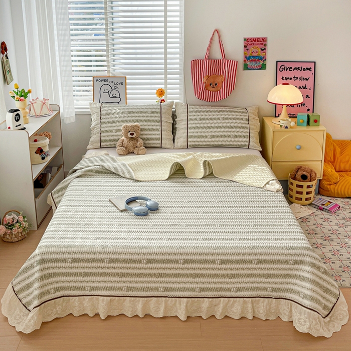 91家纺网 家纺一手货源 找家纺 岚吉家纺 2026年新款A类法式全棉花边床盖三件套四件套 时光