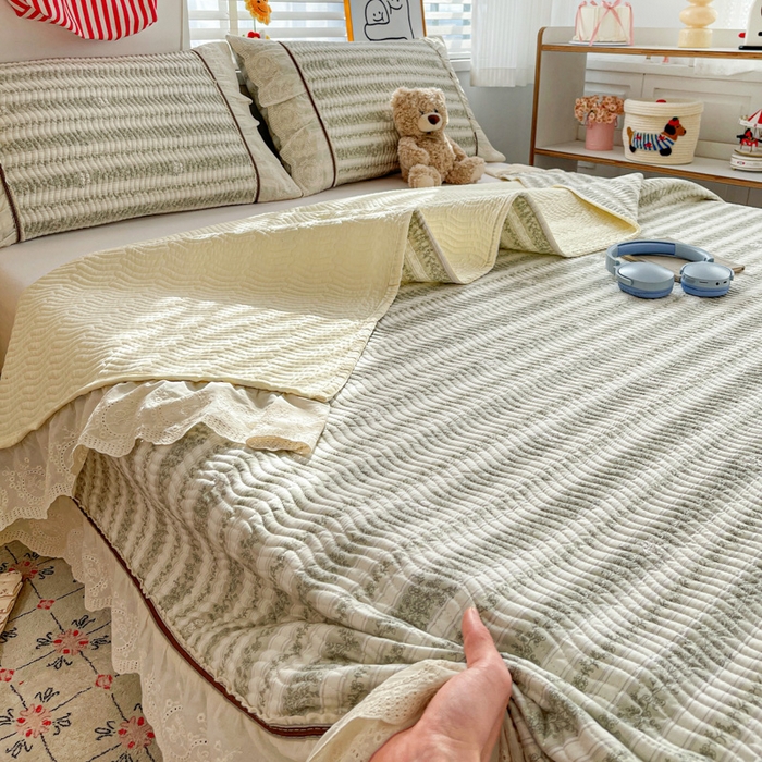 91家纺网 家纺一手货源 找家纺 岚吉家纺 2026年新款A类法式全棉花边床盖三件套四件套 时光