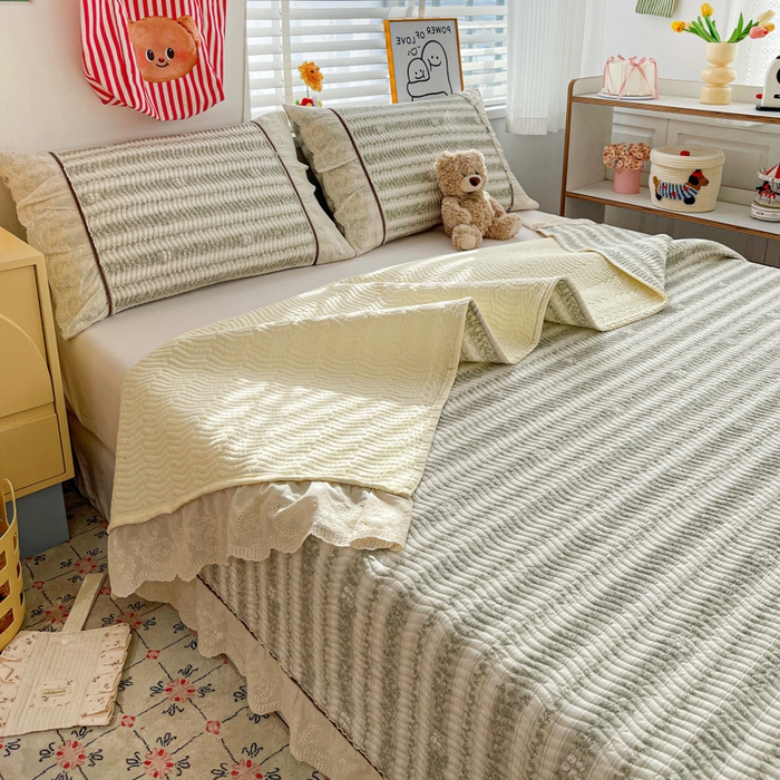 91家纺网 家纺一手货源 找家纺 岚吉家纺 2026年新款A类法式全棉花边床盖三件套四件套 时光