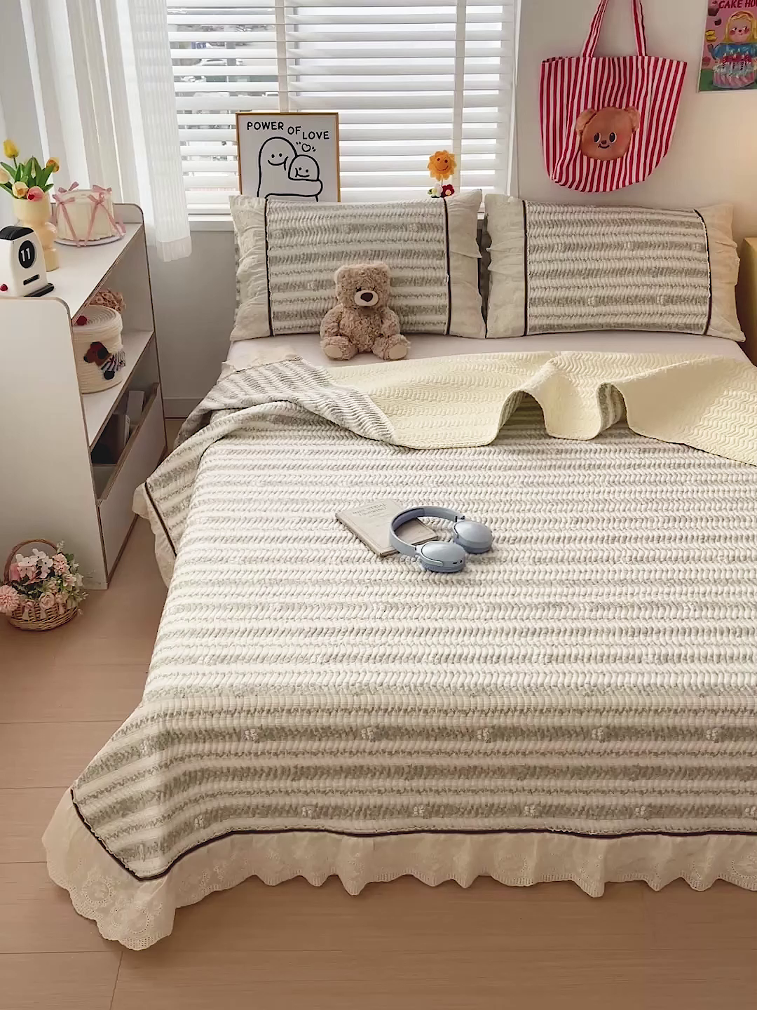 91家纺网 家纺一手货源 找家纺 岚吉家纺 2026年新款A类法式全棉花边床盖三件套四件套 时光