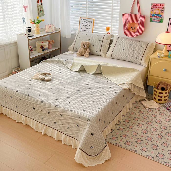 91家纺网 家纺一手货源 找家纺 岚吉家纺 2026年新款A类法式全棉花边床盖三件套四件套 星辰