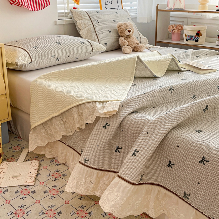 91家纺网 家纺一手货源 找家纺 岚吉家纺 2026年新款A类法式全棉花边床盖三件套四件套 星辰