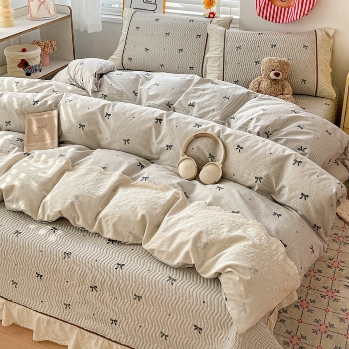 91家纺网 家纺一手货源 找家纺 岚吉家纺 2026年新款A类法式全棉花边床盖三件套四件套 星辰