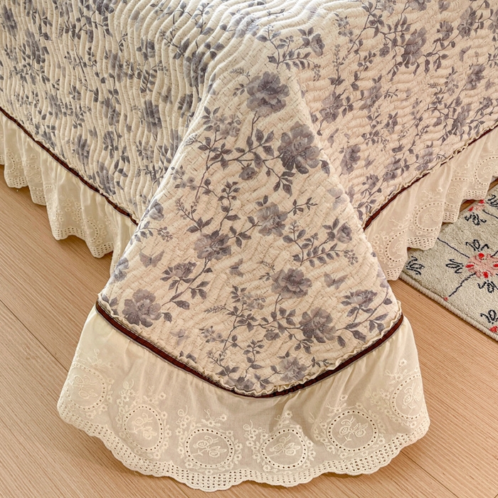 91家纺网 家纺一手货源 找家纺 岚吉家纺 2026年新款A类法式全棉花边床盖三件套四件套 羽兮