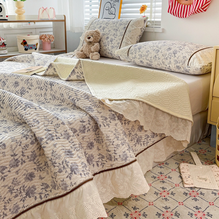 91家纺网 家纺一手货源 找家纺 岚吉家纺 2026年新款A类法式全棉花边床盖三件套四件套 羽兮