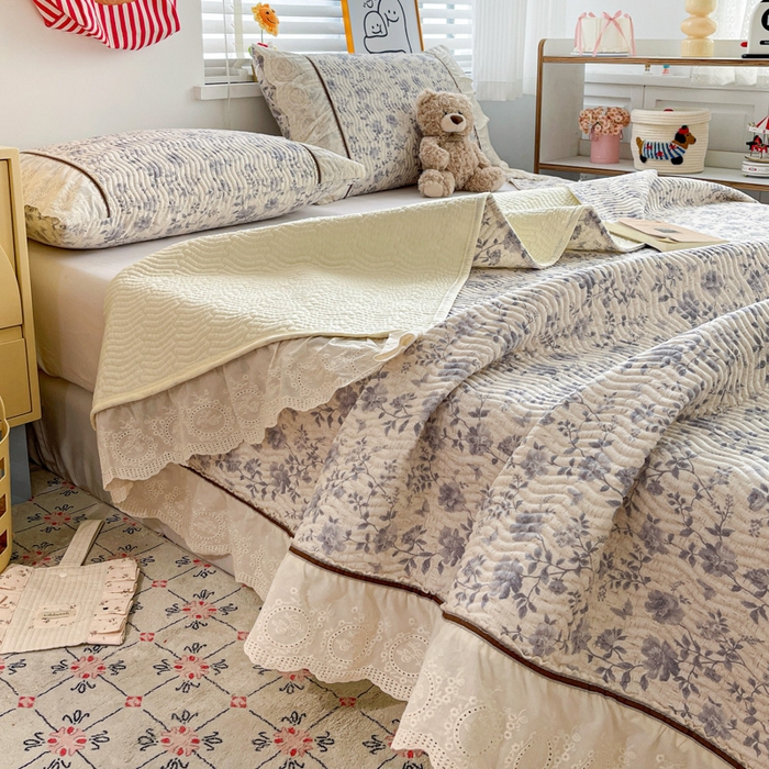 91家纺网 家纺一手货源 找家纺 岚吉家纺 2026年新款A类法式全棉花边床盖三件套四件套 羽兮