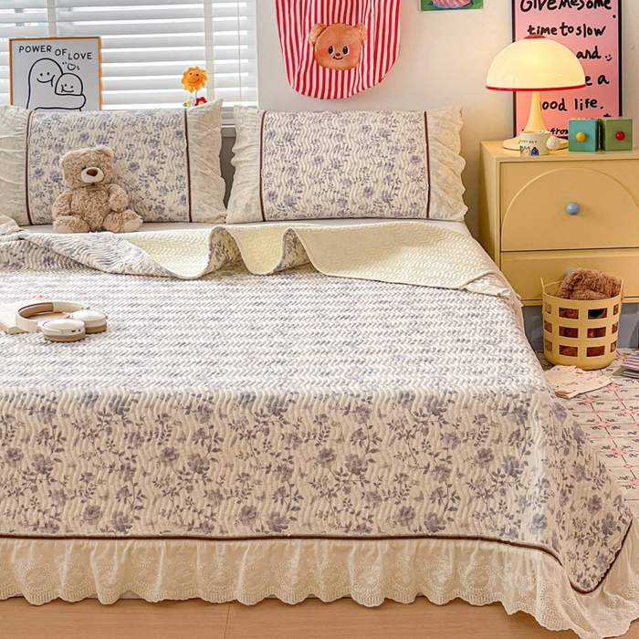 91家纺网 家纺一手货源 找家纺 岚吉家纺 2026年新款A类法式全棉花边床盖三件套四件套 羽兮