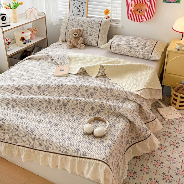 91家纺网 家纺一手货源 找家纺 岚吉家纺 2026年新款A类法式全棉花边床盖三件套四件套 羽兮