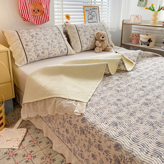 91家纺网 家纺一手货源 找家纺 岚吉家纺 2026年新款A类法式全棉花边床盖三件套四件套 羽兮