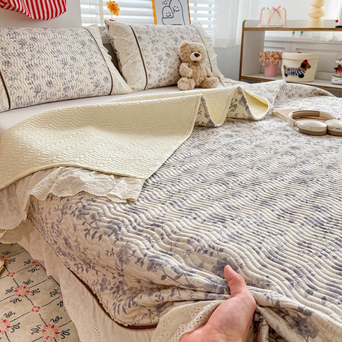 91家纺网 家纺一手货源 找家纺 岚吉家纺 2026年新款A类法式全棉花边床盖三件套四件套 羽兮