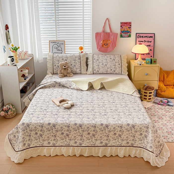 91家纺网 家纺一手货源 找家纺 岚吉家纺 2026年新款A类法式全棉花边床盖三件套四件套 羽兮