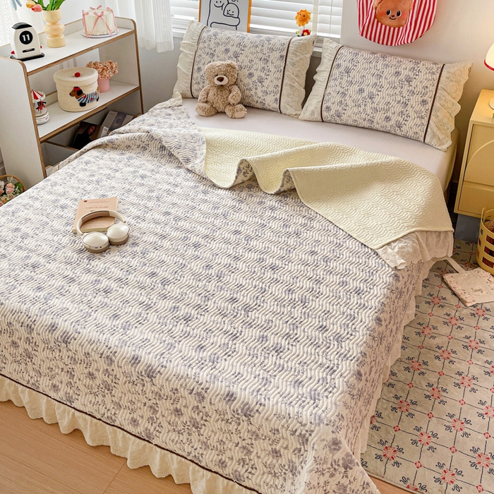 91家纺网 家纺一手货源 找家纺 岚吉家纺 2026年新款A类法式全棉花边床盖三件套四件套 羽兮