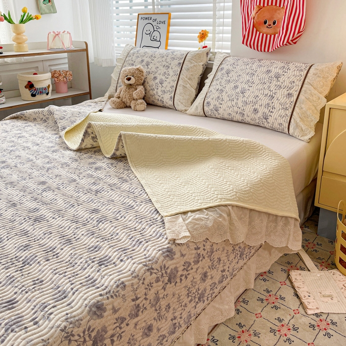 91家纺网 家纺一手货源 找家纺 岚吉家纺 2026年新款A类法式全棉花边床盖三件套四件套 羽兮