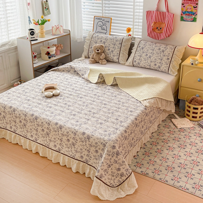 91家纺网 家纺一手货源 找家纺 岚吉家纺 2026年新款A类法式全棉花边床盖三件套四件套 羽兮