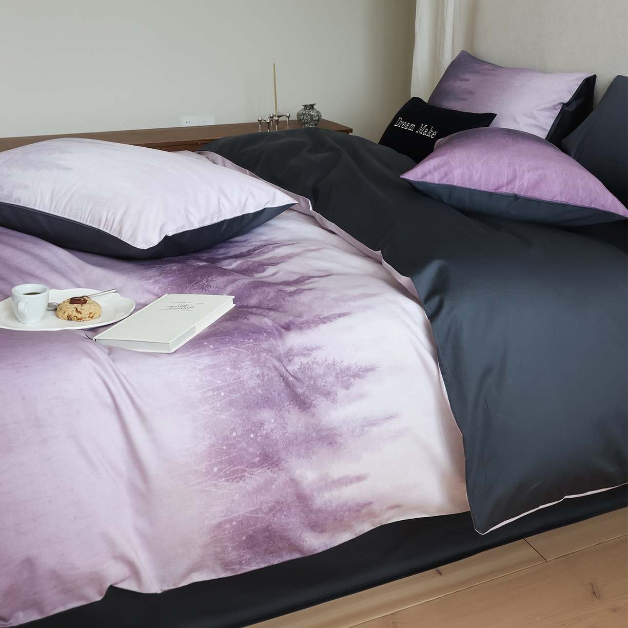 91家纺网 家纺一手货源 找家纺 ONE TWO ONE 121 【会员-20】【控价商品】【提供买家秀】【专版花型】2026新款100s长绒棉全棉纯棉床上用 魔法城堡-紫