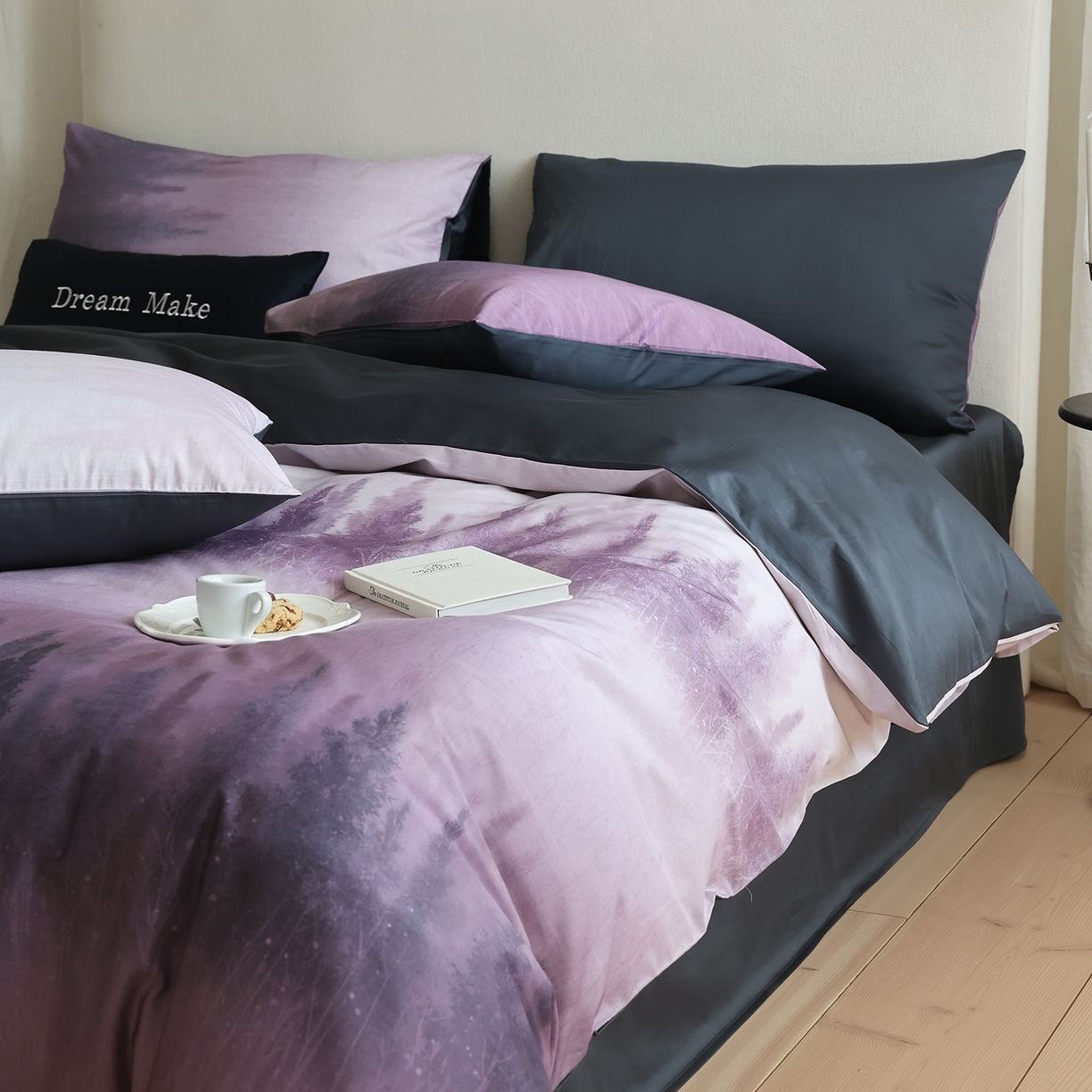 91家纺网 家纺一手货源 找家纺 ONE TWO ONE 121 【会员-20】【控价商品】【提供买家秀】【专版花型】2026新款100s长绒棉全棉纯棉床上用 魔法城堡-紫