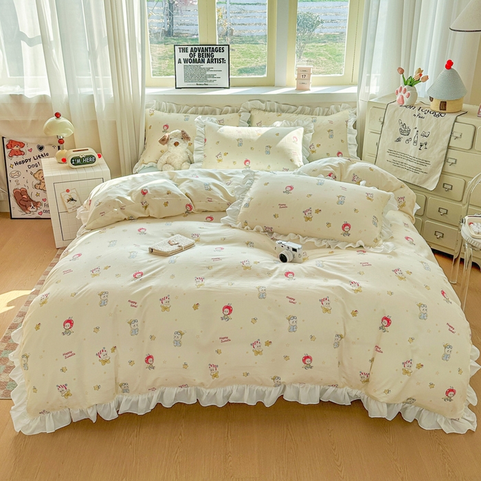 91家纺网 家纺一手货源 找家纺 （总）逸尚阁家纺 2026新款水洗仿棉印花花边四件套-终版