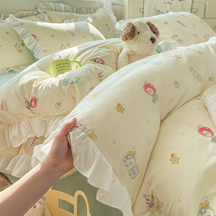 91家纺网 家纺一手货源 找家纺 （总）逸尚阁家纺 2026新款水洗仿棉印花花边四件套-终版