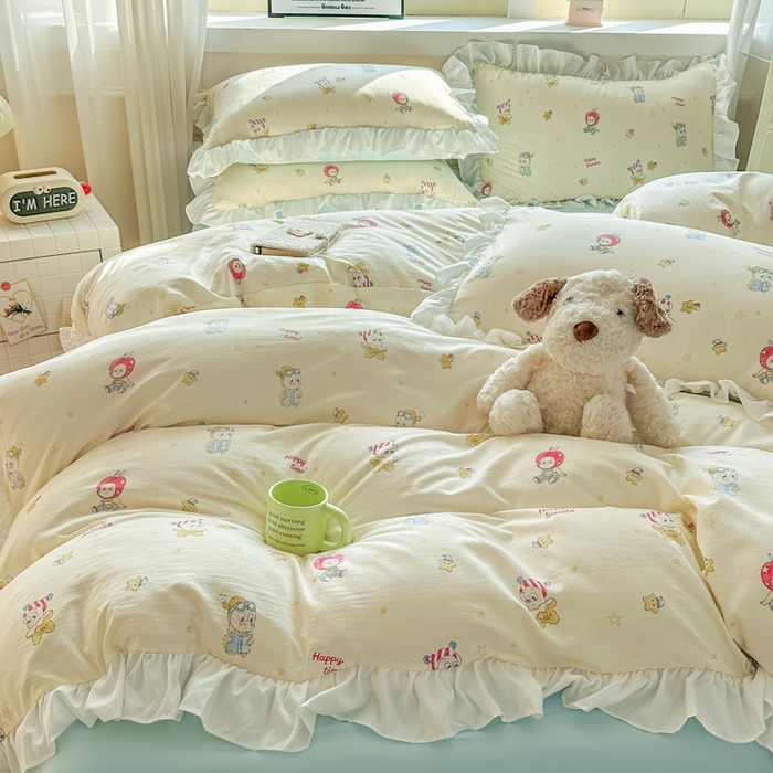 91家纺网 家纺一手货源 找家纺 （总）逸尚阁家纺 2026新款水洗仿棉印花花边四件套-终版