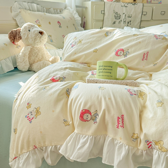 91家纺网 家纺一手货源 找家纺 （总）逸尚阁家纺 2026新款水洗仿棉印花花边四件套-终版