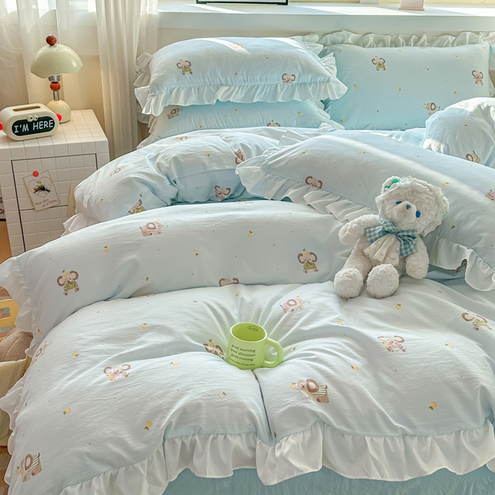 91家纺网 家纺一手货源 找家纺 逸尚阁家纺 2026新款水洗仿棉印花花边四件套-终版 菠萝大象