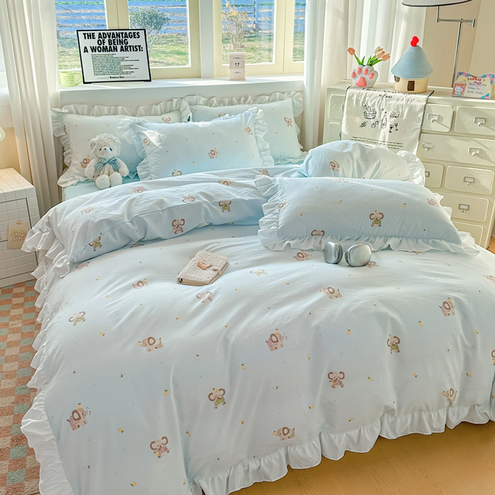 91家纺网 家纺一手货源 找家纺 逸尚阁家纺 2026新款水洗仿棉印花花边四件套-终版 菠萝大象