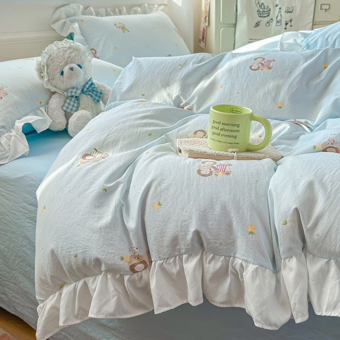 91家纺网 家纺一手货源 找家纺 逸尚阁家纺 2026新款水洗仿棉印花花边四件套-终版 菠萝大象