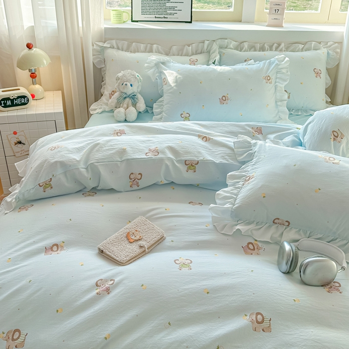 91家纺网 家纺一手货源 找家纺 逸尚阁家纺 2026新款水洗仿棉印花花边四件套-终版 菠萝大象