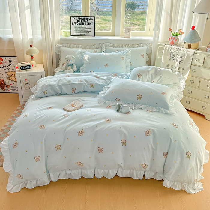 91家纺网 家纺一手货源 找家纺 逸尚阁家纺 2026新款水洗仿棉印花花边四件套-终版 菠萝大象