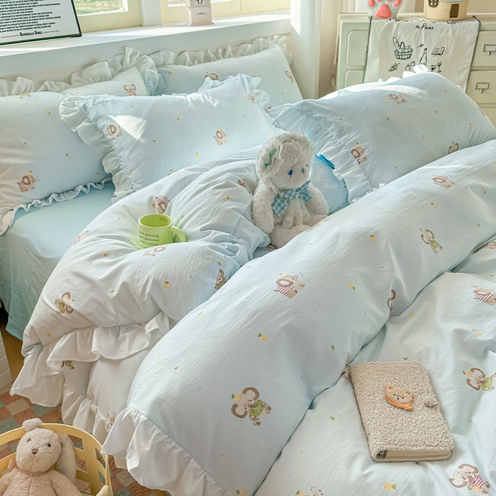 91家纺网 家纺一手货源 找家纺 逸尚阁家纺 2026新款水洗仿棉印花花边四件套-终版 菠萝大象